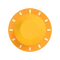 Orangener runder Knopf mit heller Mitte und weißen Randmarkierungen rundum.