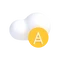 Weiße Wolke vor schwarzem Hintergrund; gelber Kreis mit weißem A liegt davor.
