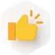 Gelbes Daumen-hoch-Emoji vor weißem runden Hintergrund; drei Strahlen daneben.