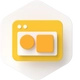 Gelbes, abgerundetes Quadrat-Icon; innen weißer Rahmen mit orangefarbenem Kreis links und orangefarbenem Quadrat rechts.