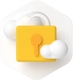 Gelbes Vorhängeschloss-Icon mit orangefarbenem Schlüsselloch vor weißen Wolken.