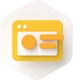 Symbol eines gelben Fensters mit einer weißen Karte, einem orangefarbenen Kreis und zwei orangefarbenen Balken.